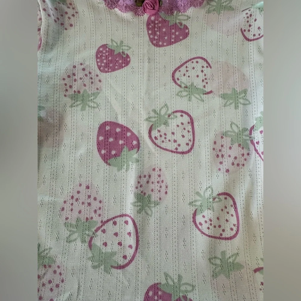 Btween Baby  Adorable Fun Pink & White Strawberry 2 Piece Lace Pajamas, Size 12M